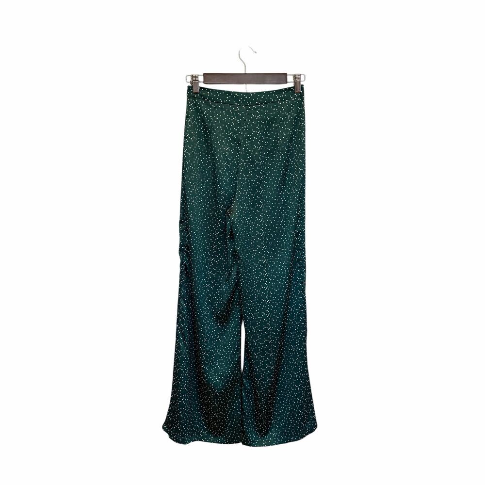 NWT Nasty Gal Green Polka Dot Satin Two Piece Set Crop Top & Wide Leg Pants - Picture 4 of 10